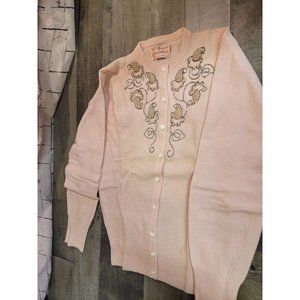 Lambs wool emmaline knitted Vintage pink button up floral pattern sweater sports